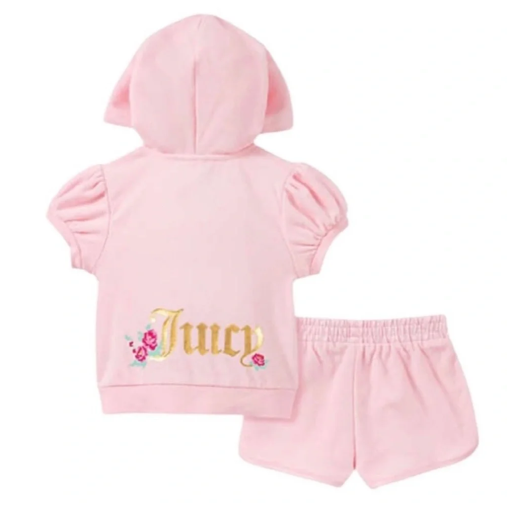 JUICY COUTURE BABY GIRL FLORAL AND FOIL LOGO ZIP-UP HOODIE AND SHORT SET